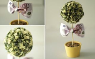 Стильный топиарий из денежных купюр: дерево счастья своими руками
