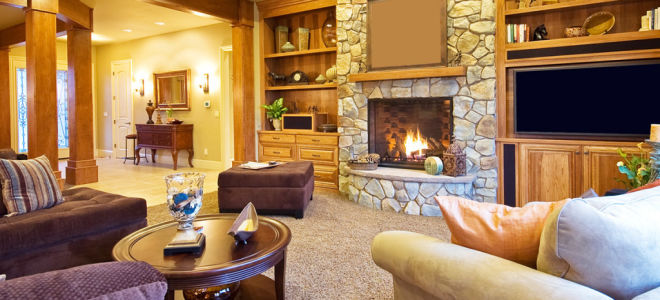 Современный дизайн гостиной с камином: 5 видов оформления